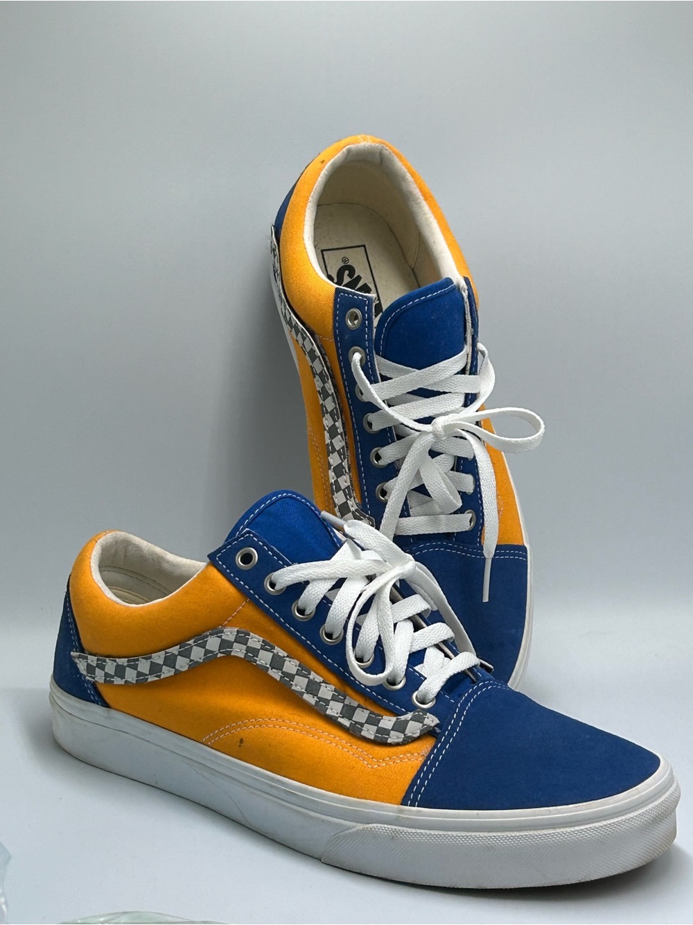 Vans Men’s Low Top Sneakers - Blue & Yellow Checker Stripe Heavy Duty